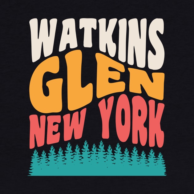 Watkins Glen State Park Hiking New York Retro Typography by PodDesignShop